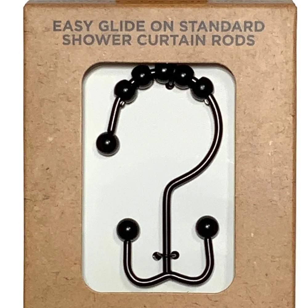 Sultan’s Linens Double Shower Hooks Roller Stainless 12 Piece Black Matt Finish